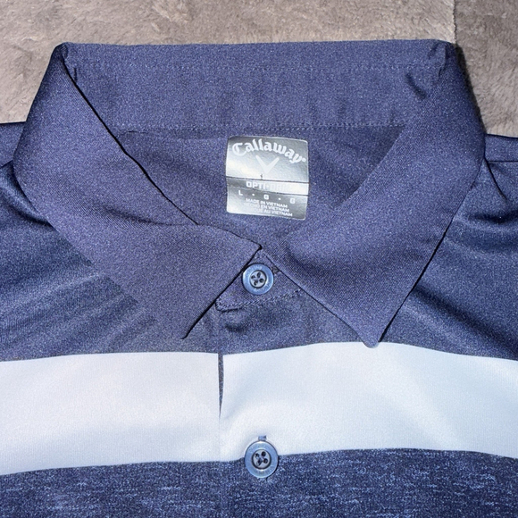 Callaway Golf Opti-Dry Polo Shirt Mens L Navy White Coral Stripe Performance - Picture 3 of 6